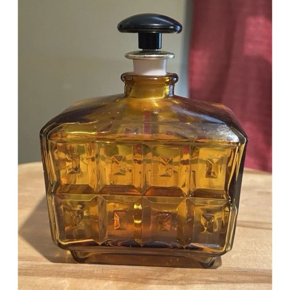 Vintage Amber Glass Mid-Century Whiskey Decanter Boho Apothecary mystic decor